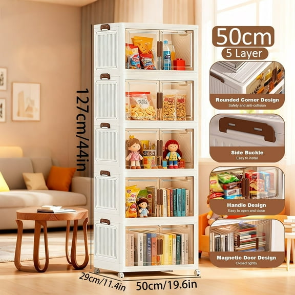 Asnews 5 Tier Stackable Storage Bins with Lids & Magnetic Doors, for Bedrooms, Living Rooms, and Studies