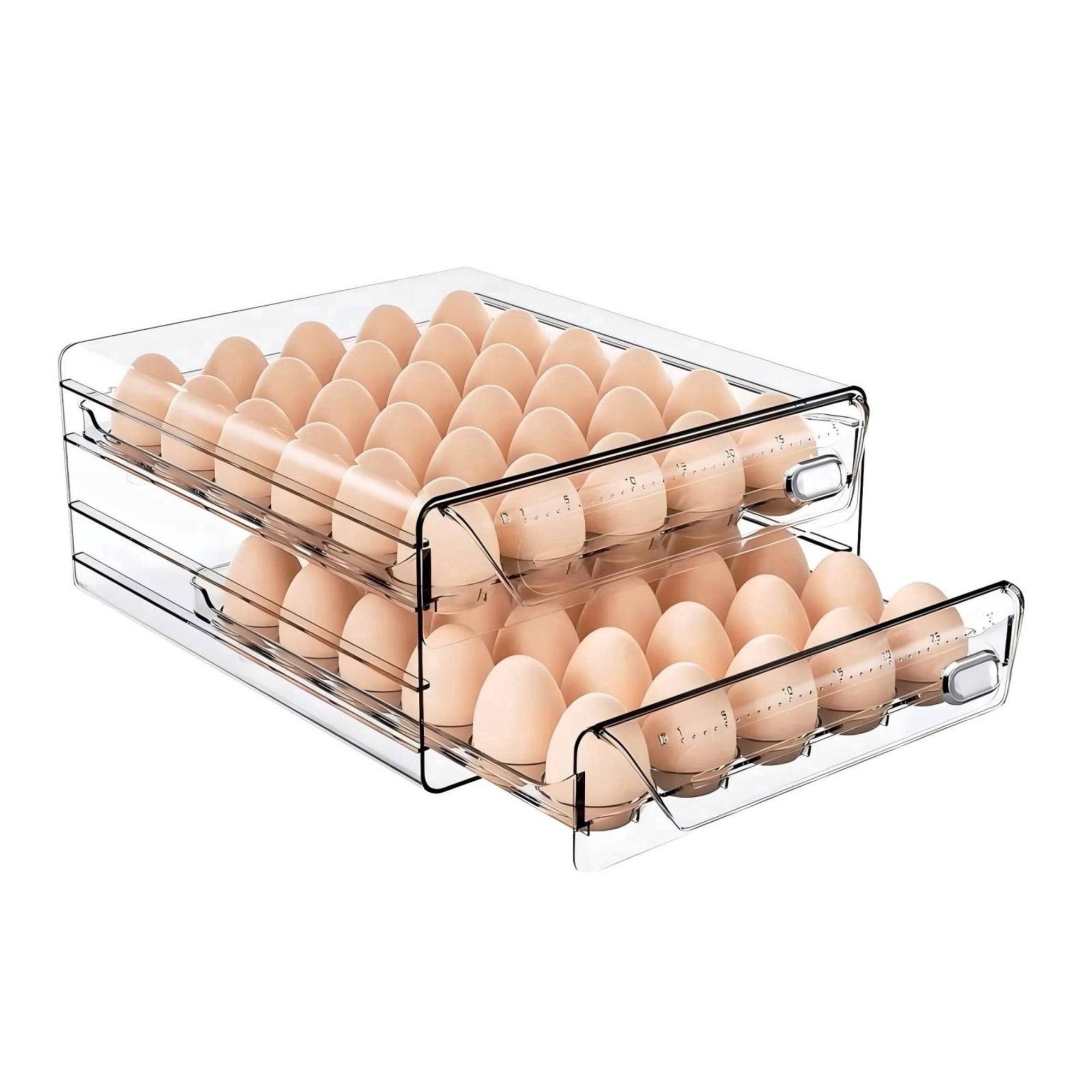 YHIPL 60-Eggs Holder for Fridge, 2 Tier Clear Stackable Egg Container for Refrigerator with Lid & Handles, Egg Holder Suitable for Refrigerator and Kitchen Storage