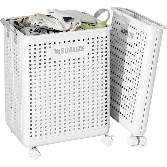 Asnews Foldable Laundry Hamper with Wheels, Large Capacity Dirty Clothes Basket for Bedroom/Bathroom/Laundry Room