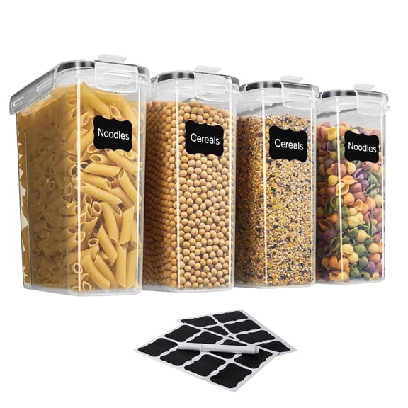 Asnews Kitchen Cereal Containers Storage Set with Lids – 4 Pack 4L/135.2OZ Airtight Food Storage Containers for Pantry Organization and Storage