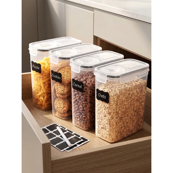 YHIPL Kitchen Cereal Containers Storage Set with Lids – 4 Pack 4L/135.2OZ Airtight Food Storage Containers for Pantry Organization and Storage