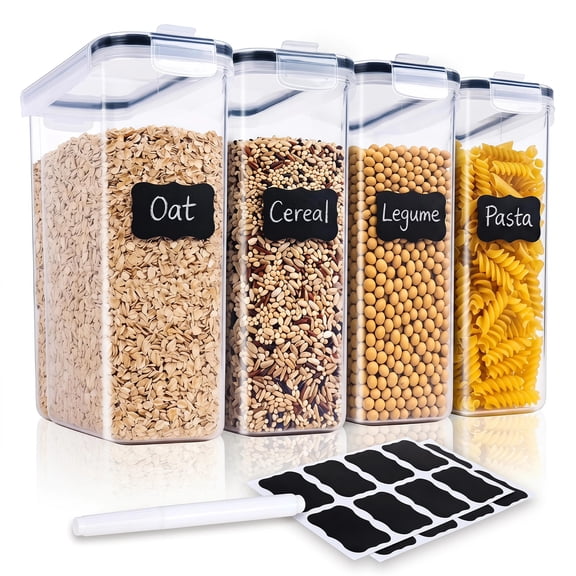YHIPL Kitchen Cereal Containers Storage Set with Lids – 4 Pack 4L/135.2OZ Airtight Food Storage Containers for Pantry Organization and Storage