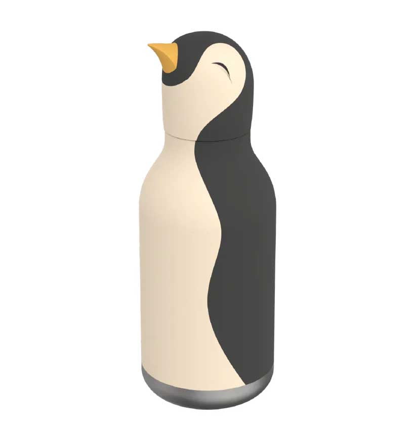 Borraccia Bestie Con Testa Animale Rimovibile – Acciaio Inox, 40,6 Cl, Cannuccia, Per Bambini, Pinguino