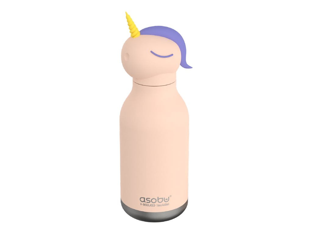 Bunny Asobu Bestie Kids Insulated Water Bottle with Detachable Soft Animal Head 16 Ounce