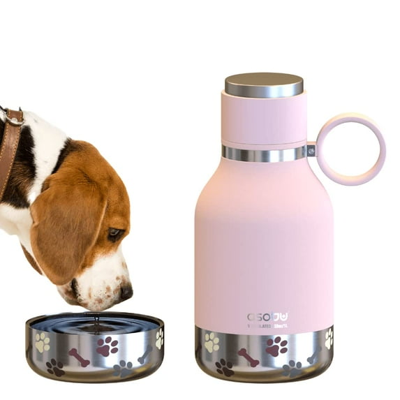 Asobu Dog Bowl Attached to Stainless Steel Insulated Travel Bottle for Human 33 Ounce (Pink)