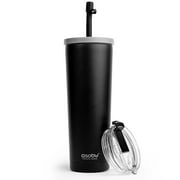 Asobu Ocean Stainless Steel Tumbler with Flexible Straw Lid | Insulated Water Bottle for Ice Coffee, Cold Brew | Flip Open Lid for Hot Tea and Coffee 27 Ounce (Black)