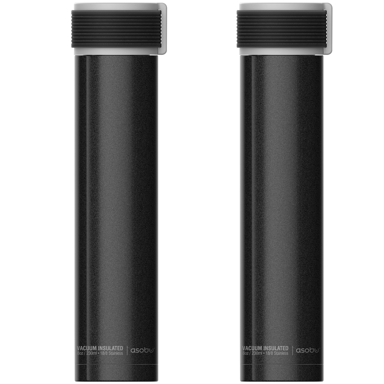 Asobu SBV20BK 8 Oz. Skinny Mini Water Bottle (Black), 2 Pack