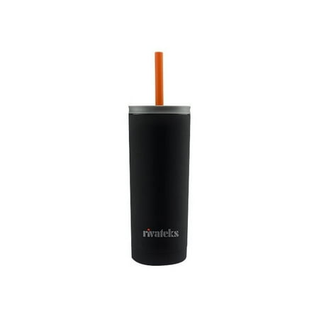 AdNart Superb Sippy Double Wall Stainless Steel 20 oz Tumbler with Silicone Flexible Straw, Black