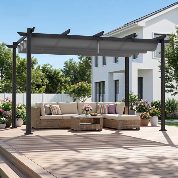 Asofer 10' x 12' Aluminum Pergola with Retractable Canopy, Modern Rust-Free Patio Gazebo, Heavy-Duty Shade Shelter with UV Protection for Backyard, Deck & Pool,Gray