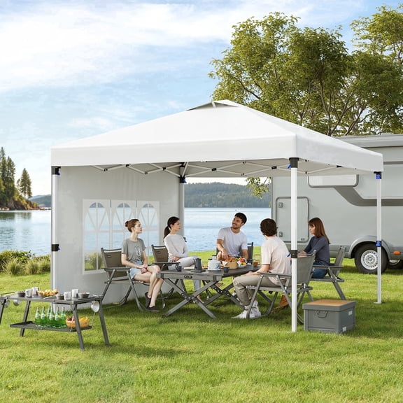Asofer 10'x10' Gazebo Canopy Tent Instant Setup, Windproof Outdoor Gazebo with UPF50+ Sun Protection for Party, White