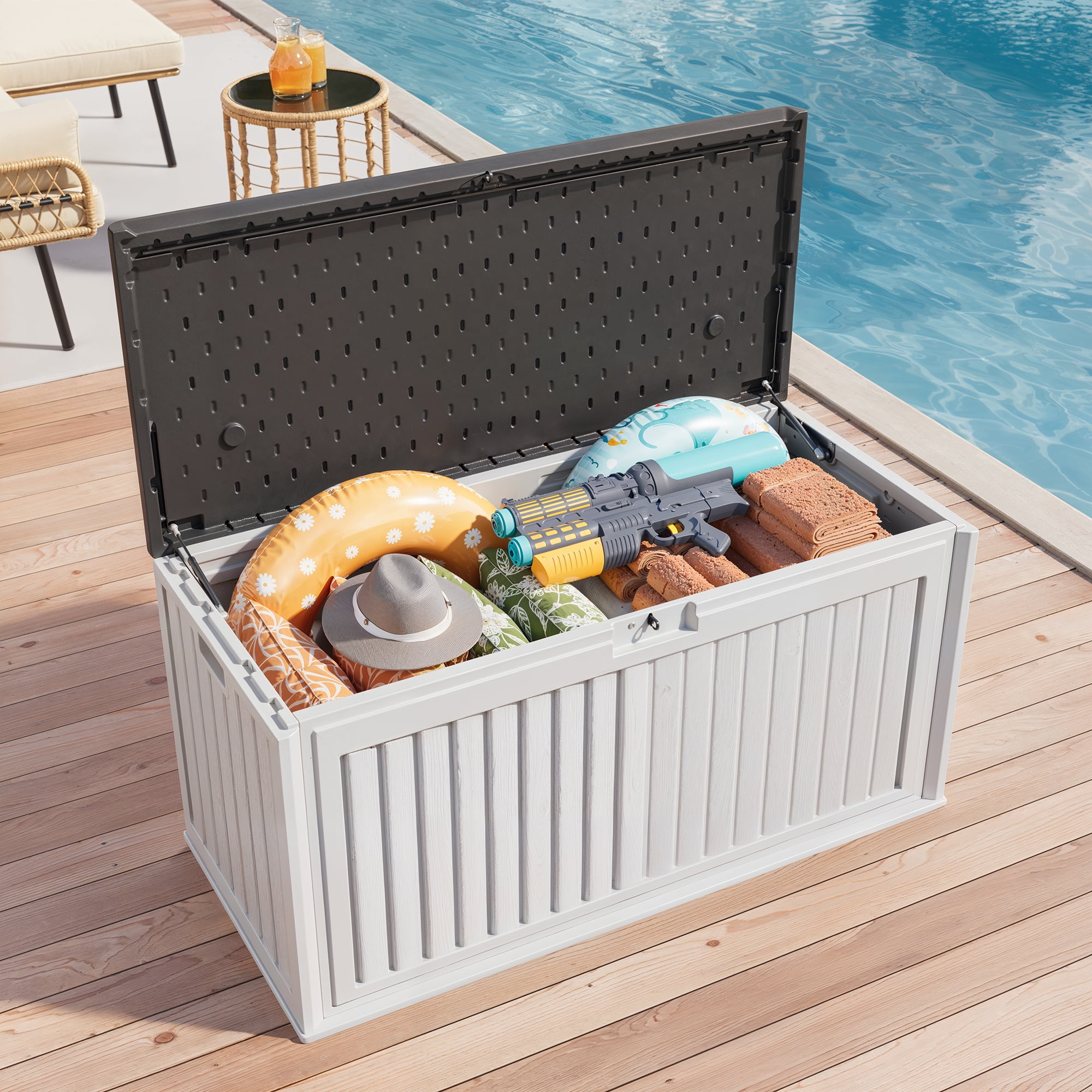 Asofer Large Resin Outdoor Storage Box with Reinforced Floor, 50 Cu.ft ...