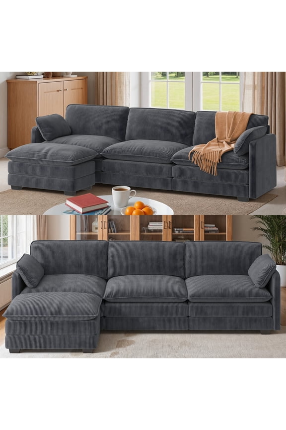 Sectional Couches for Living Room, L-Shaped Sofa Couch with Comfy Chenille, 3 Seat Sofa Set with Chaise for Apartment (Fabric, Grey)