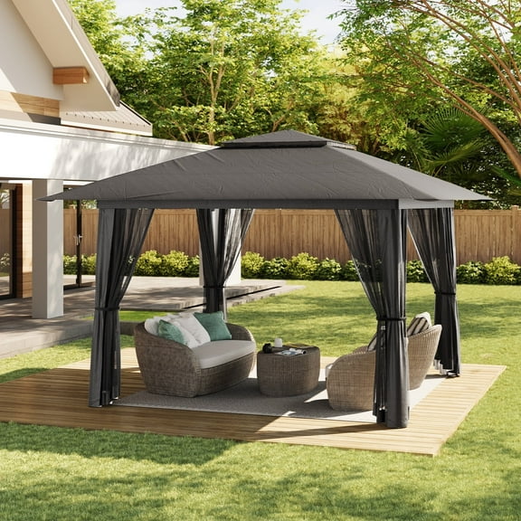 Asofer 13x13 Pop Up Gazebo Tent with Mosquito Netting, Outoor Canopy Tent with 4 Sandbags, Gray