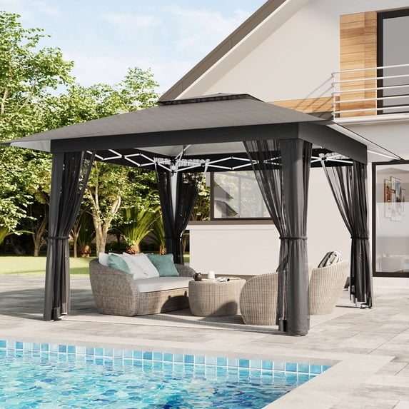 Asofer 13x13 Pop Up Gazebo Tent with Mosquito Netting, Canopy Tent for Lawn Backyard Garden Deck,Gray