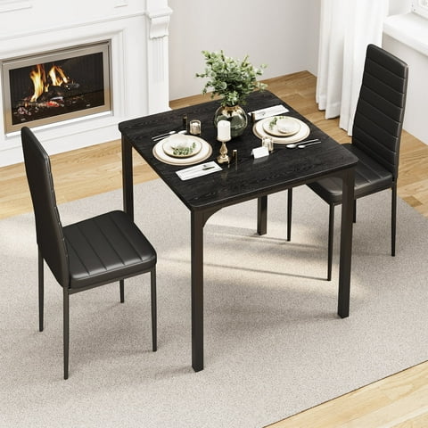 Asofer 25" Dining Table and Chairs 2 Set, Dining Table Set for 2 with Wooden tabletop, for Kitchen, Apartment, Small Space, Black