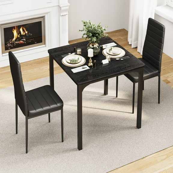 Asofer 25" Dining Table and Chairs 2 Set, Dining Table Set for 2 with Wooden tabletop, for Kitchen, Apartment, Small Space, Black