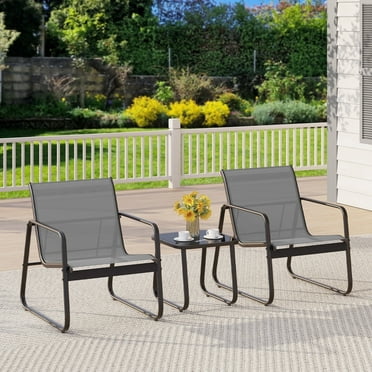 Asofer 3-Piece Outdoor Patio Furniture Set with Glass Table, Bistro  Chairs Set for Poolside, Porch, Lawn, Gray