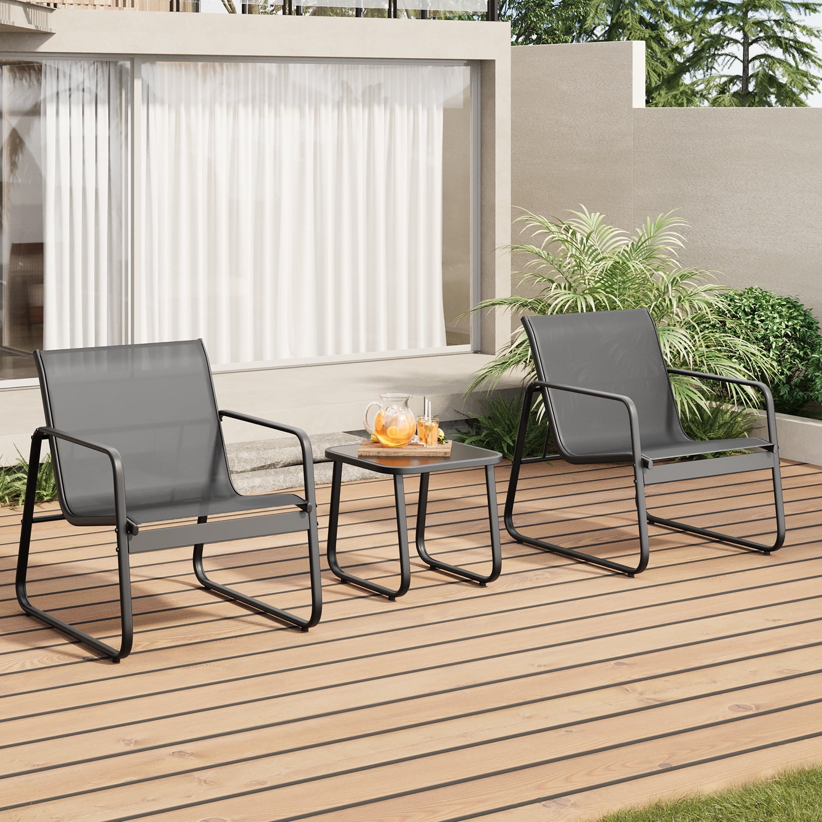 Asofer 3-Piece All-Weather Patio Bistro Set, Outdoor Rattan Furniture for Lawn, Poolside, Porch - Beige
