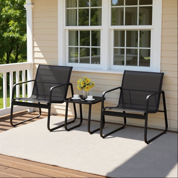 Asofer 3-Piece Outdoor Patio Furniture Set with Glass Table and Bistro Chairs in Brown