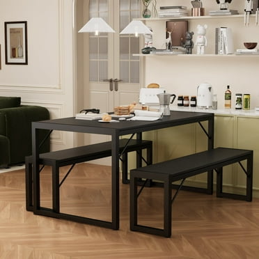Asofer 3 Piece Dining Room Table Set, Black Bench Kitchen Table Set, Table and Chair Set for Corner