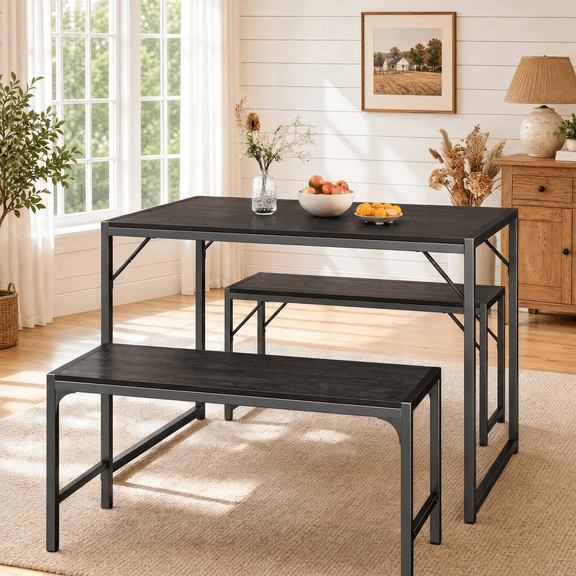 Asofer 45.5 in Dining Table Set for 4 with 2 Benches,Kitchen Table and Bench Set for Small Spaces,Dinette Set for Apartment,Black
