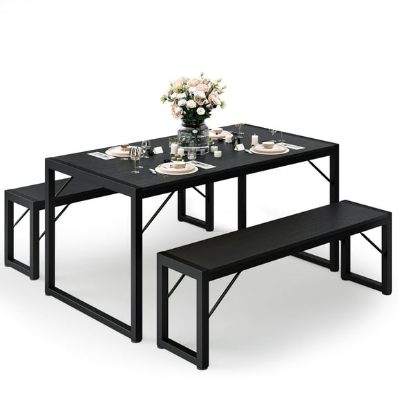 Asofer 3 Piece Dining Room Table Set, Black Bench Table Set, Kitchen Table Set for Corner Breakfast Nook
