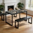 thumbnail image 1 of 3 Piece Dining Table Set For 4, Asofer Dining Set With 2 Benches For Kitchen Living Room,Small Space, Black, 1 of 14