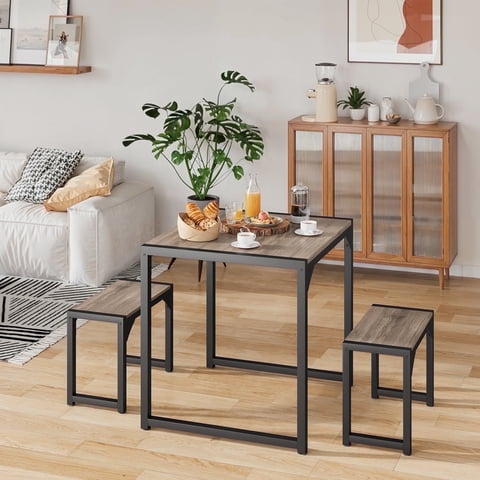 Asofer 3-Piece Modern Dining Set, Kitchen Table and Chairs for 2, Space Saving Dinette for Restaurant, Studio, Gray
