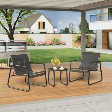Asofer 3-Piece Outdoor Patio Furniture Set with Glass Table, Bistro Chairs Set for Poolside, Porch, Lawn, Black