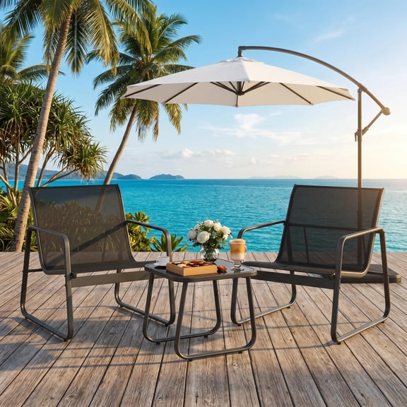 Asofer 3-Piece Outdoor Patio Furniture Set with Glass Table, Bistro Chairs Set for Poolside, Porch, Lawn, Black