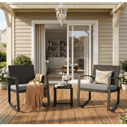 Patio Furniture Set on Sale, Rocking Bistro Set Chair with Coffee Table for Balcony, Backyard, Gray