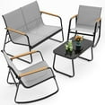 thumbnail image 1 of Patio Furniture Set of 4,Asofer Outdoor Bistro Conversation Set with Coffee Table, Rocking Chairs and Loveseat for Balcony, Porch, Backyard, Gray, 1 of 11