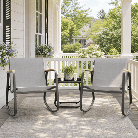 Asofer 3 Pieces Patio Furniture Set,Bistro Patio Furniture with 2 Outdoor Rocking Chairs and 1 Glass Coffee Table for Porch Deck Lawn,Poolside, Porch, Lawn