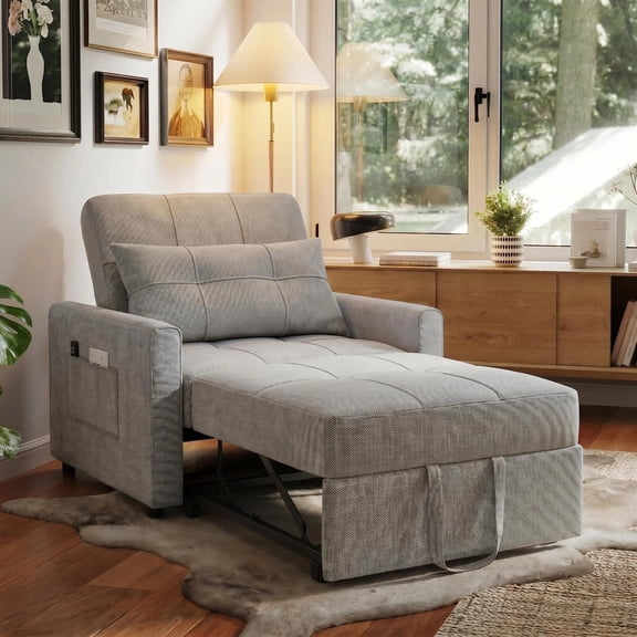 Asofer 3-in-1 Convertible Sleeper Chair, Pull-Out Futon Sofa Bed with Adjustable Backrest for Apartment & Office,Gray