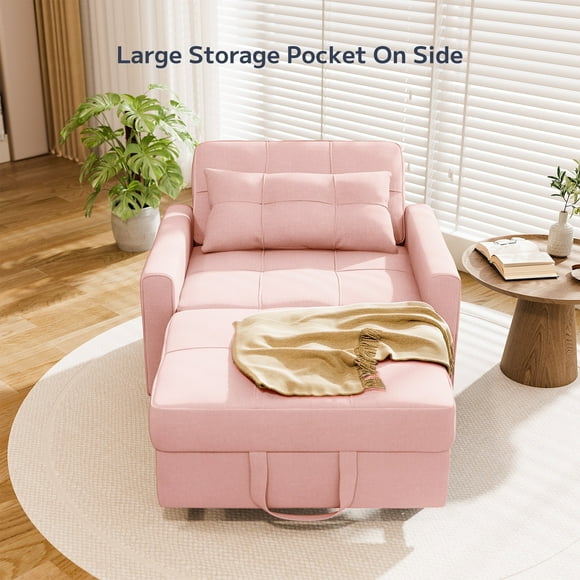 Asofer 3-in-1 Convertible Sleeper Sofa Bed, Adjustable Futon Couch Recliner with Metal Frame for Living Room, Home & Office - Pink