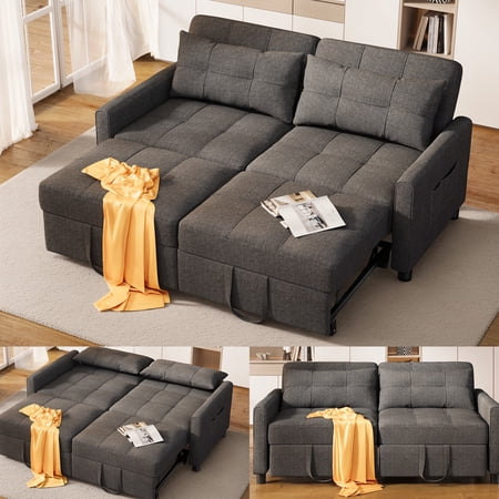 Asofer 68.9" Pull Out Couch, Convertible Sofa Bed with Adjustable Backrest, for Living Room Small Apartment, Dark Gray