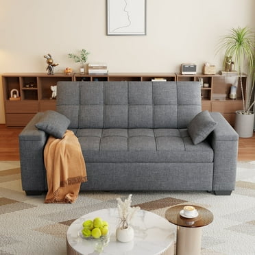Asofer Sofa Bed, Loveseat Sofabed with Pull Out Couch, 3 in 1 Linen Fabric Futon Couches for Living Room Furniture, Full Size (Dark Grey)