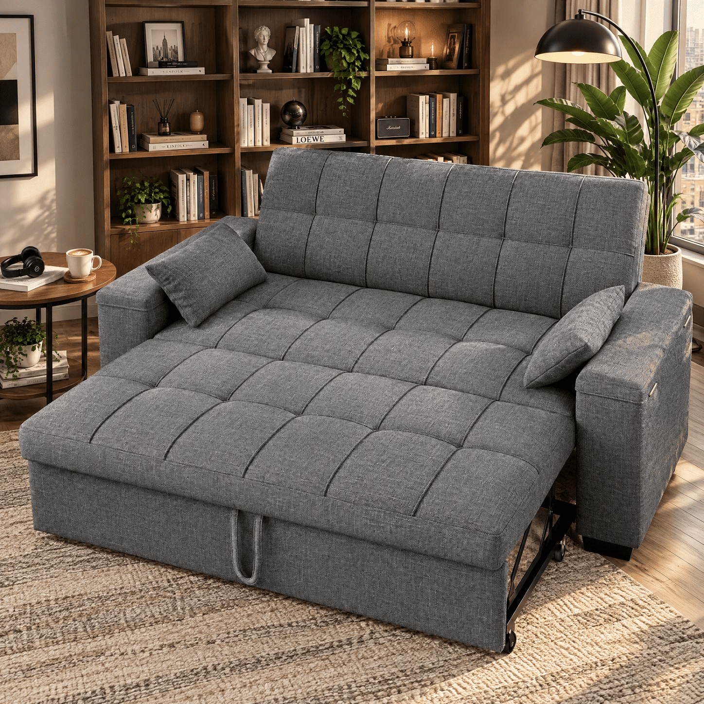 Asofer Small Full 3 in 1 Sofa Bed,71" Pull Out Sofa,Sleeper Loveseat with Storage Armrests for Apartment,Guest Room, Dorm, Office,Dark Gray