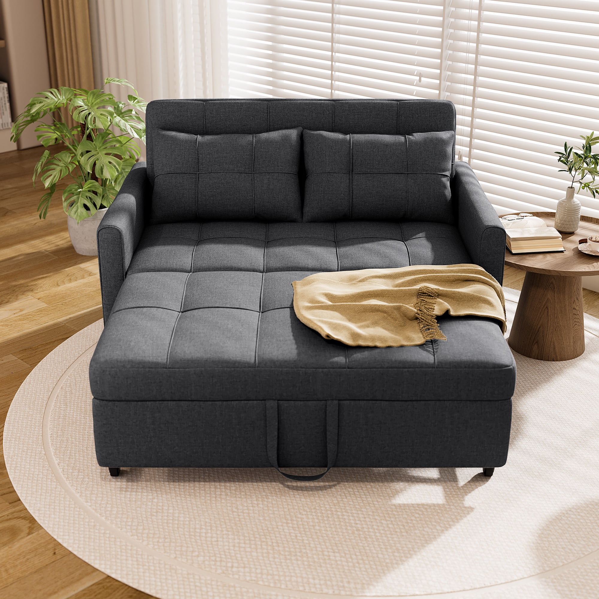 Asofer 3-in-1 Convertible Sofa Bed，Linen Sleeper with Pull-Out Bed ...