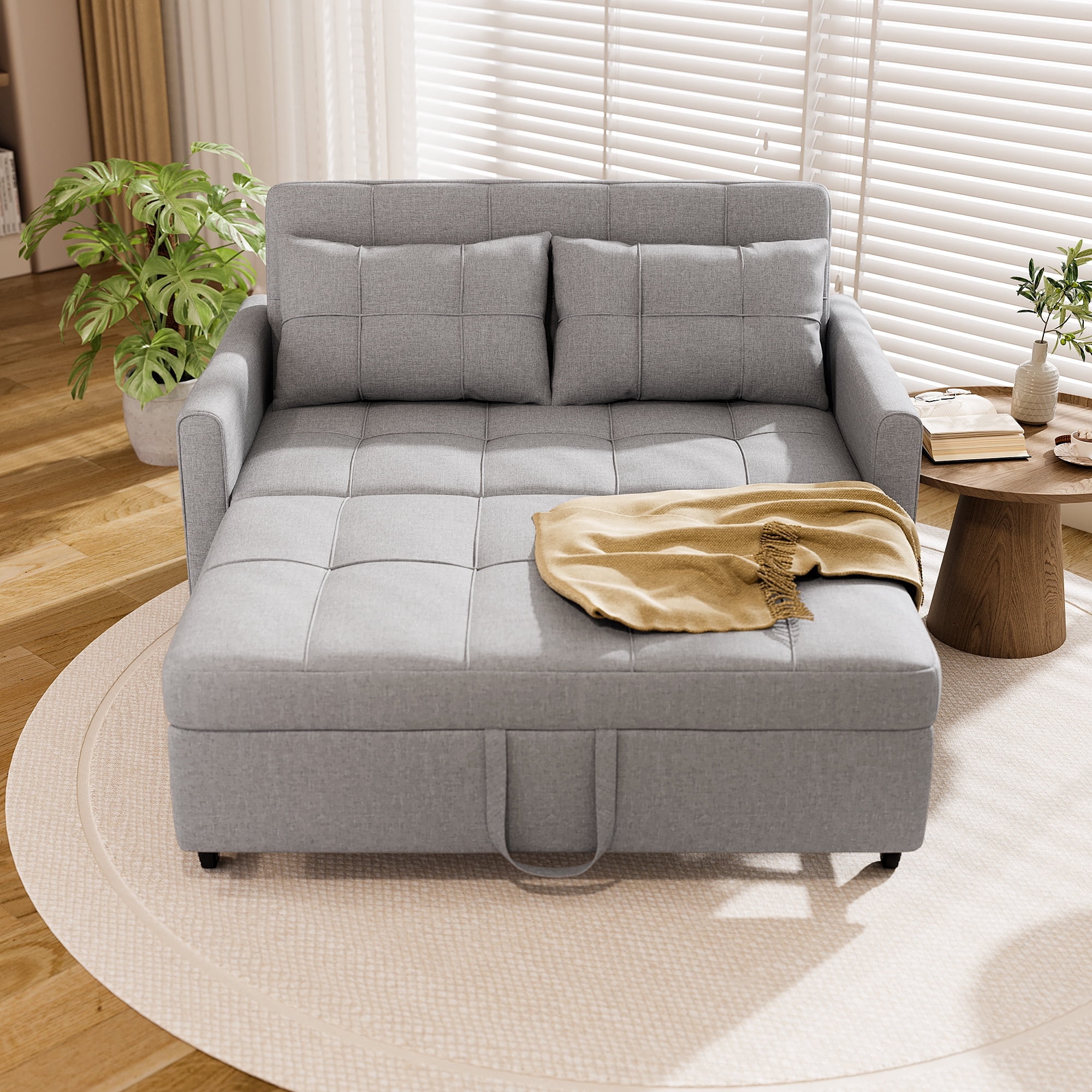 Asofer 3-in-1 Convertible Sofa Bed，Linen Sleeper with Pull-Out Bed ...