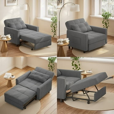 Asofer 3 in 1 Convertible Sofa Chair Bed, Extended Version with Adjustable Backrest for Living Room, Office, Dark Gray