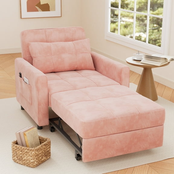 Asofer 3-in-1 Convertible Sofa Chair Bed with Adjustable Backrest, for Living Room, Office,Small Space,Velvet Pink