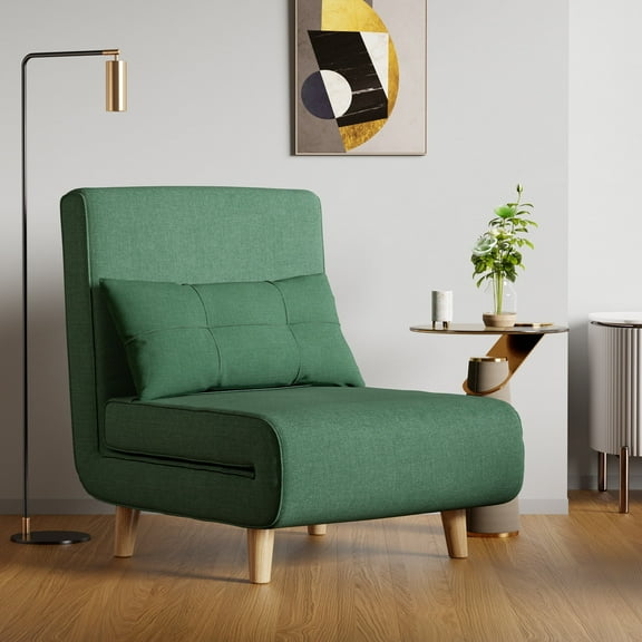 3-in-1 Convertible Chair Sofa Bed, Space Saving 6-Position Recliner with Pillow, 330lbs Capacity, Green