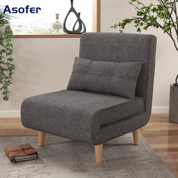 3-in-1 Convertible Chair Sofa Bed, Space Saving 6-Position Recliner with Pillow, 330lbs Capacity, Dark Gray