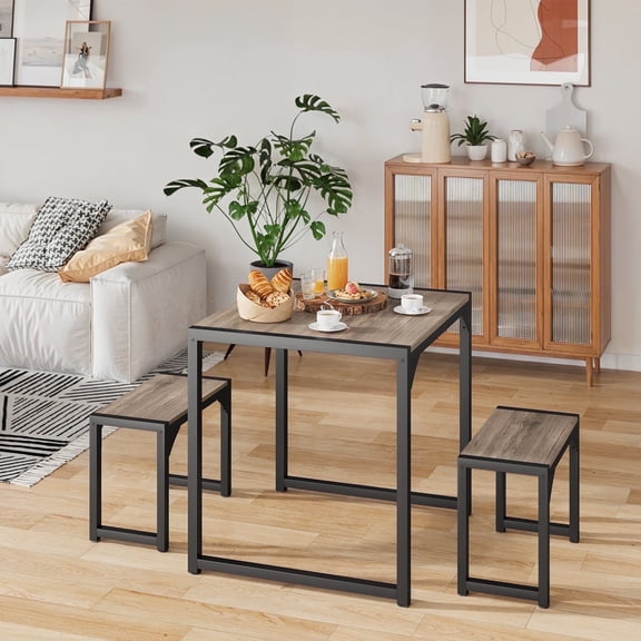 Asofer 3-Piece Modern Dining Set, Kitchen Table and Chairs for 2, Space Saving Dinette for Restaurant, Studio, Gray