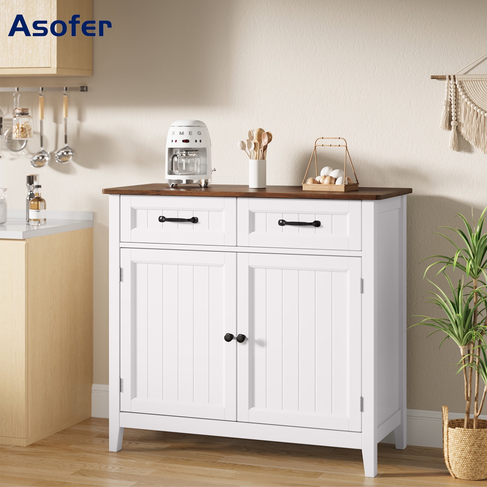 Usikey 71" Farmhouse Pantry Cabinet - Tall Kitchen Storage With 2 Drawers & 3 Shelves, White