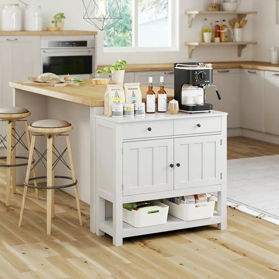 Asofer 33.5" Farmhouse Buffet Sideboard Cabinet,Farmhouse Console Table with 2 Storage Drawer and 2 Cabinets,Entryway Sofa Table for Kitchen, Dining Room, Living Room,White