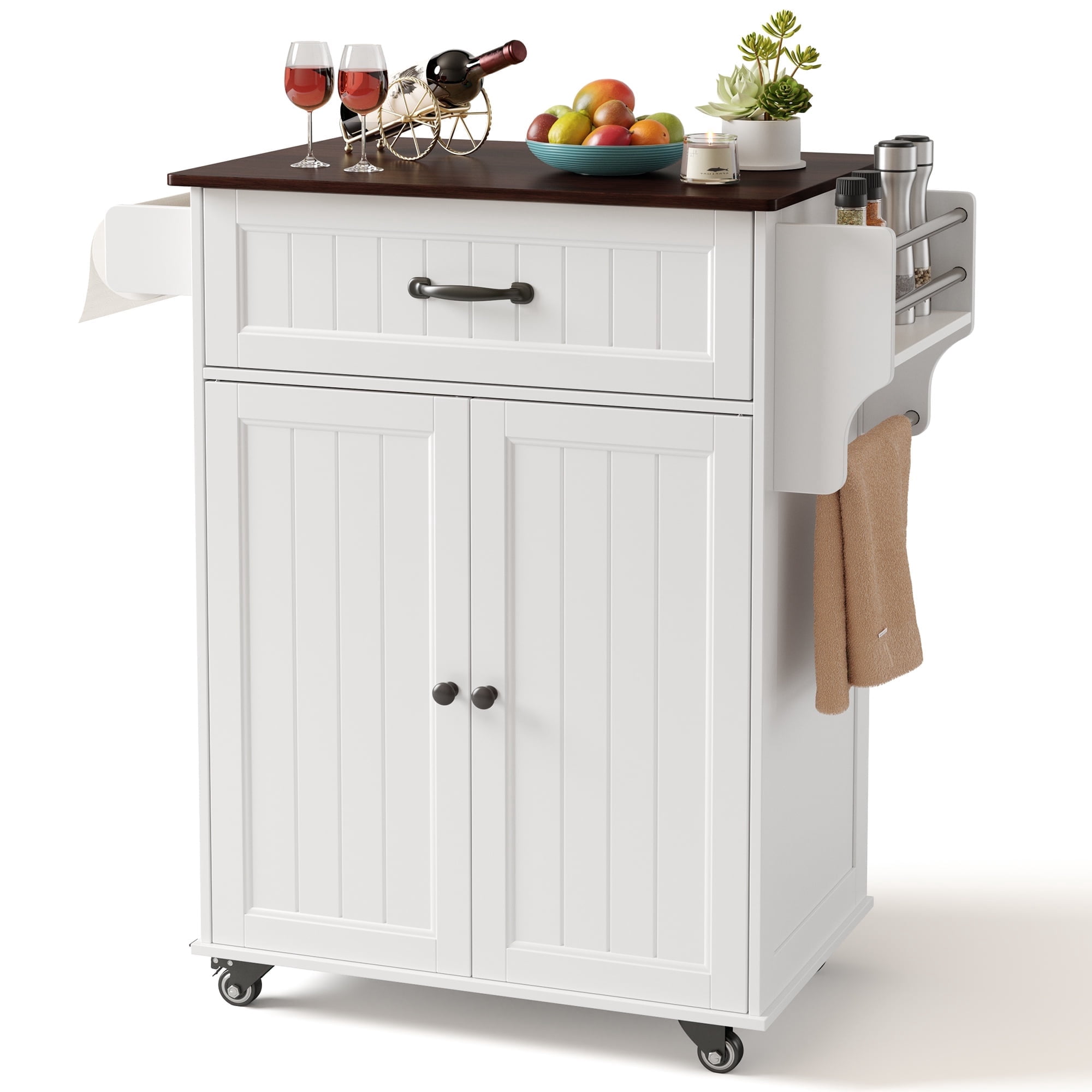 Asofer 33.6" Kitchen Island Cart with Storage, Adjustable Shelf & Drawer, for Dining Room, Retro