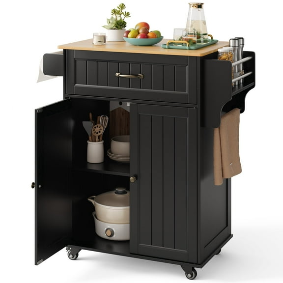 Asofer 33.6" Kitchen Island Cart with Storage, Adjustable Shelf & Drawer, for Dining Room, Black