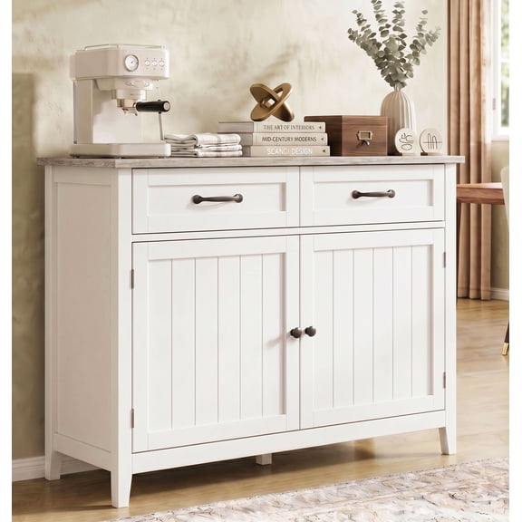 Asofer 35'' Sideboard Buffet Cabinet, Wood Coffee Bar with Adjustable Shelf, 2 Door, 2 Drawer, Gray